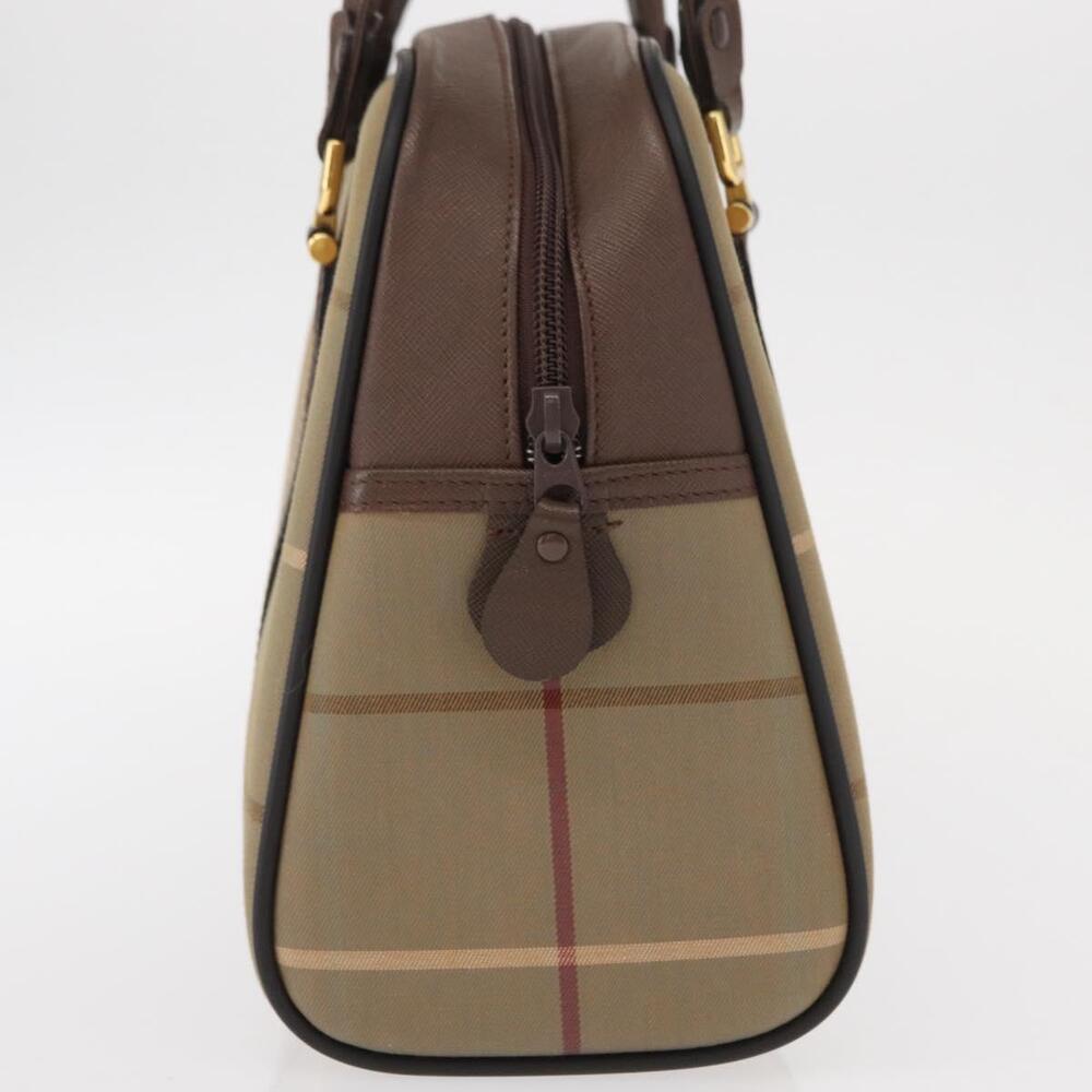 Burberrys Nova Check Boston Bag Canvas Leather Beige Gold Auth ka319 - Picture 5 of 16